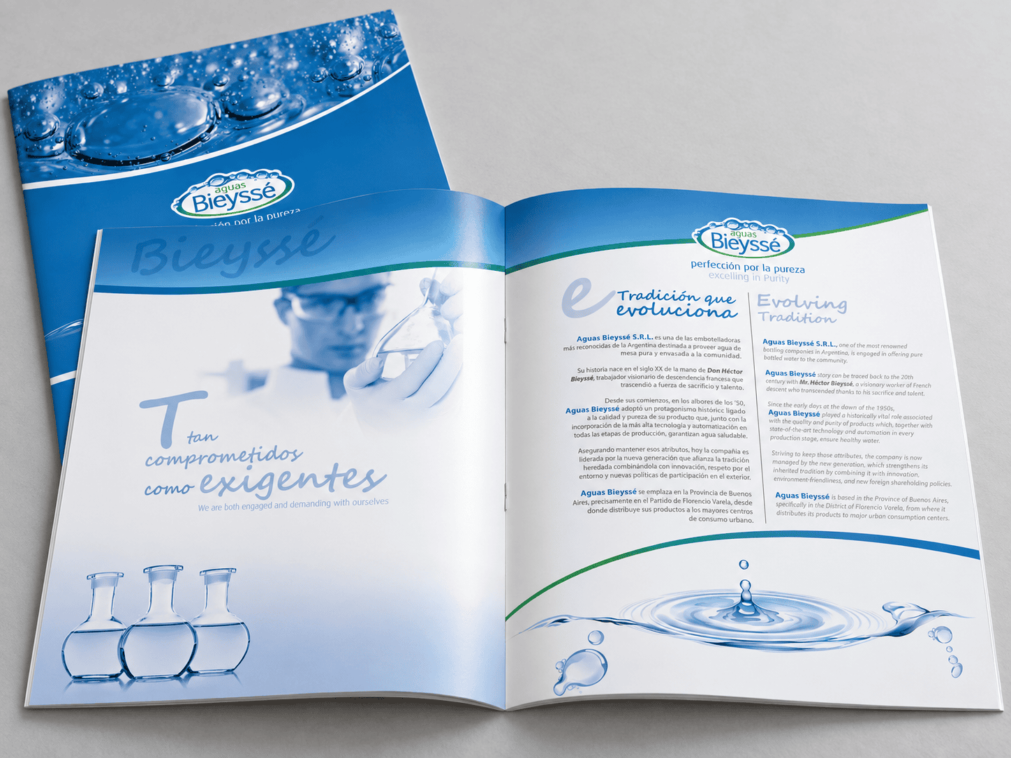 Interior de folleto de Aguas Bieyssé con presentación de la empresa