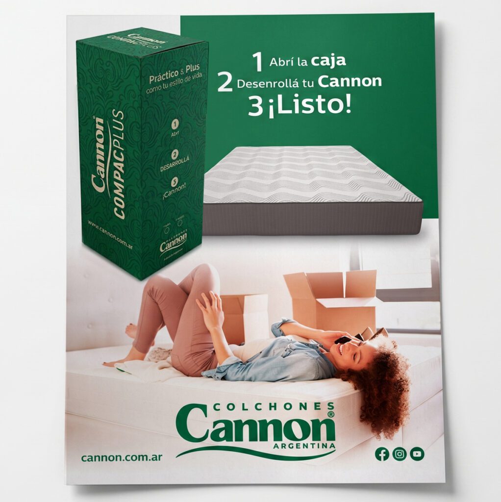 Pieza gráfica promocional para colchón CompacPlus Cannon