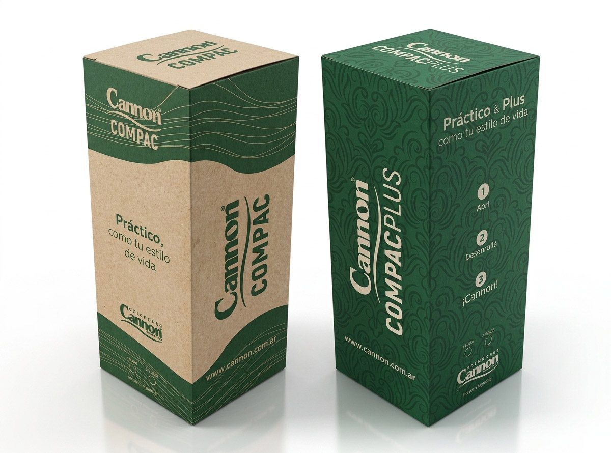 Diseño de packaging para colchones Compac y CompacPlus Cannon