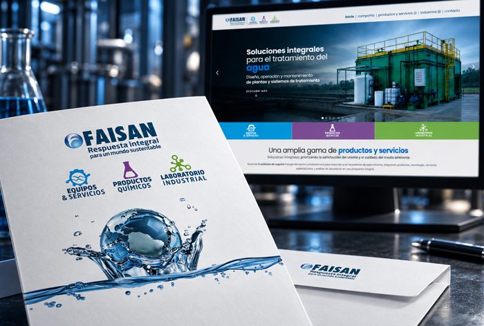 Identidad de Faisán aplicada a folleto institucional, sobre y sitio web sobre tratamiento de agua
