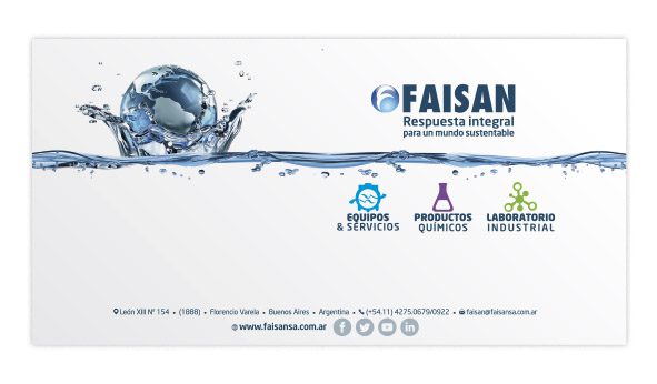 Frente de sobre corporativo Faisán con imagen de agua e identificación de sus tres áreas