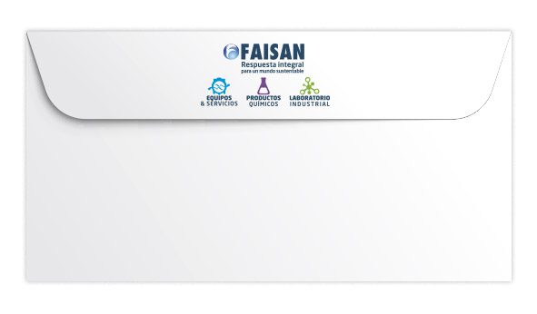 Dorso de sobre corporativo Faisán con logotipo e identificación de sus tres áreas