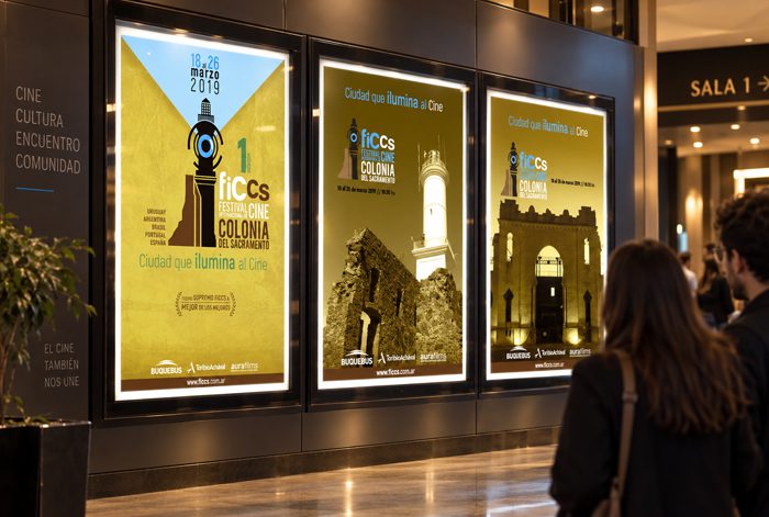 Afiches del Festival Internacional de Cine de Colonia del Sacramento, proyecto de Aura Films