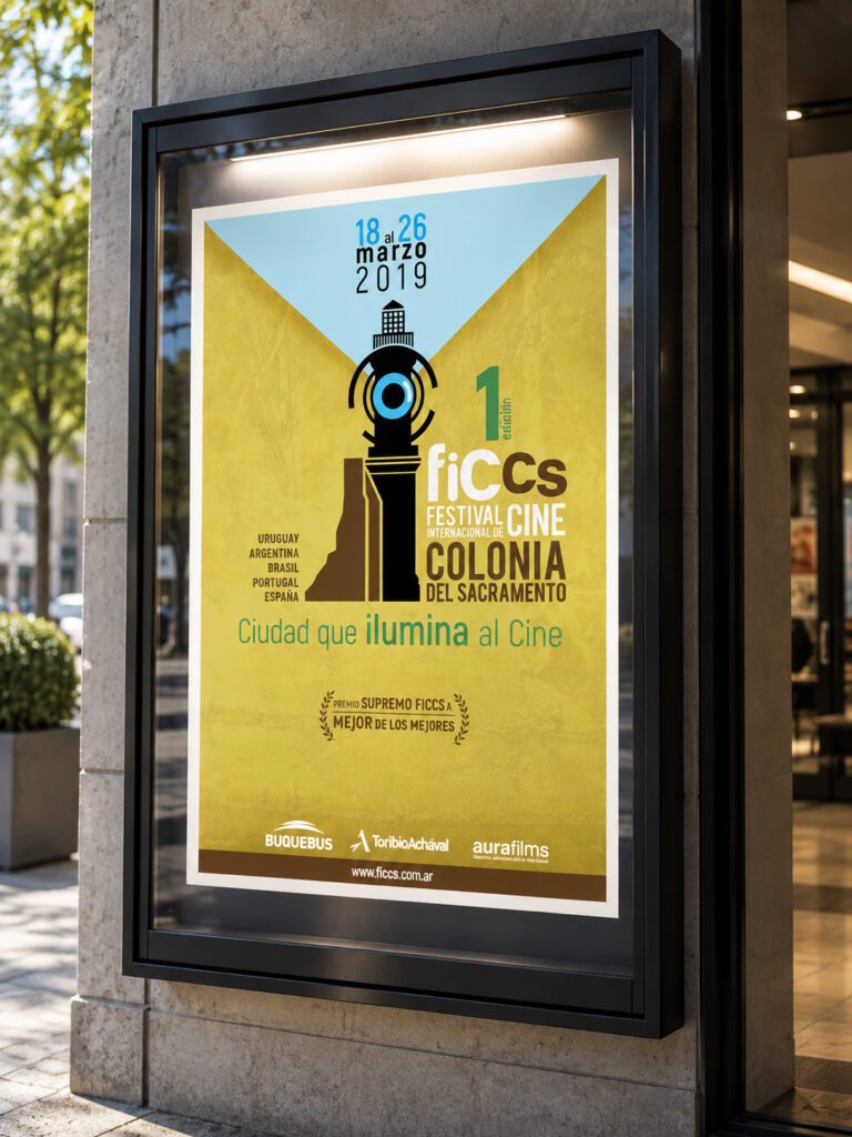 Afiche de la primera edición del FICCS, Festival Internacional de Cine de Colonia del Sacramento, marzo de 2019
