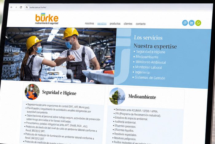 Sitio web de Burke con sus servicios de seguridad e higiene y medioambiente