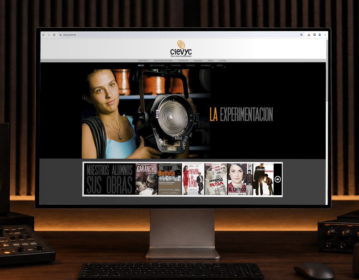 Página de inicio del sitio web de CIEVYC, escuela de cine