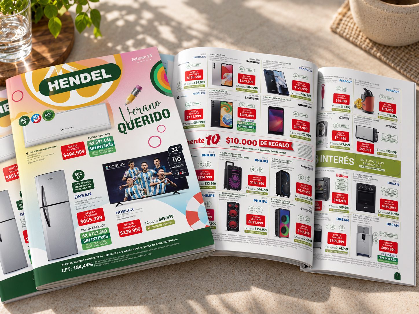 Catálogo de ofertas Hendel de febrero de 2024, con portada «Verano querido» y páginas de productos