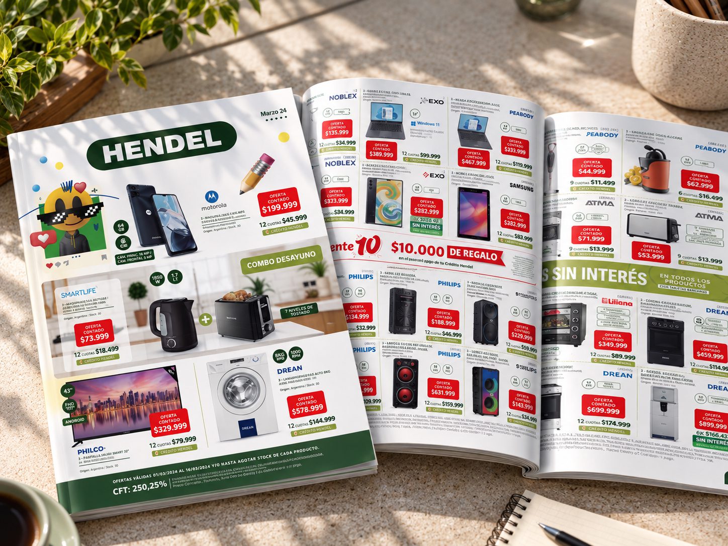 Catálogo Hendel con portada blanca y páginas de electrodomésticos