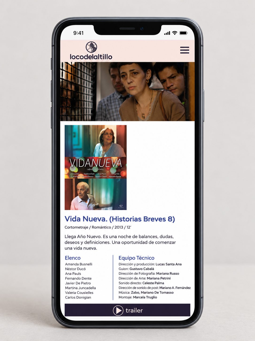 Sitio Loco del Altillo adaptado a celular con imágenes de películas