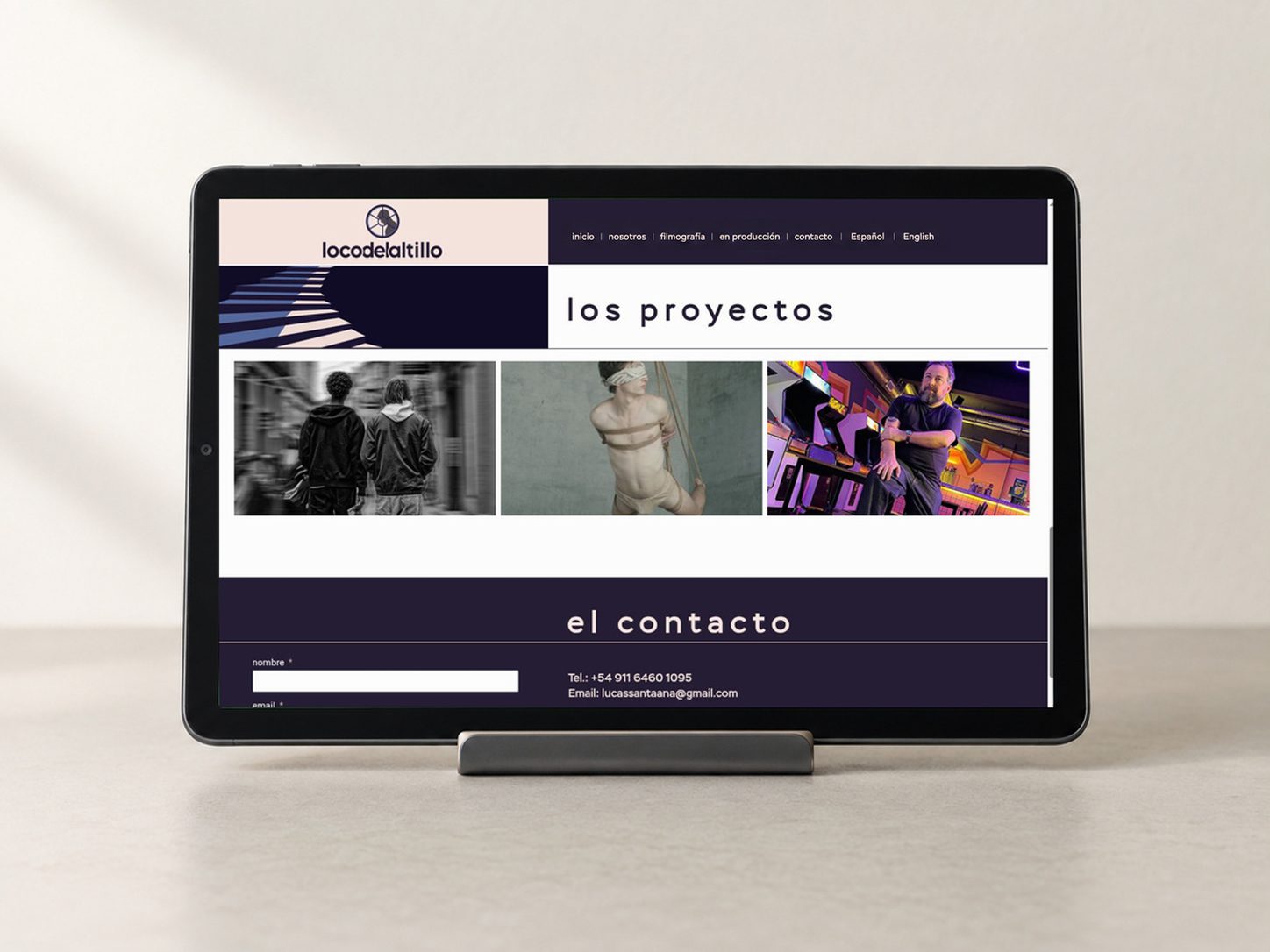 Sección de proyectos de Loco del Altillo en tableta