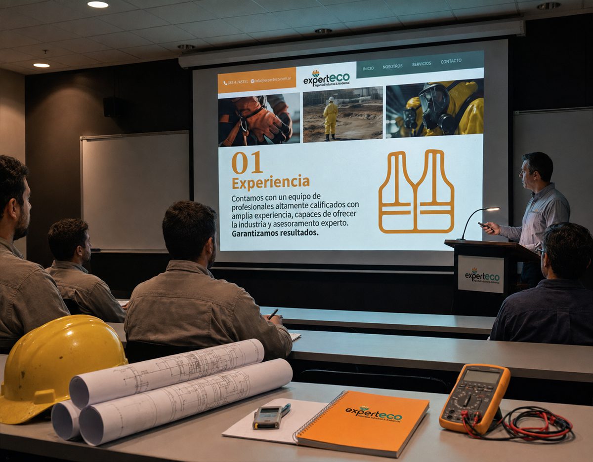 Presentación de Experteco proyectada en sala de reuniones