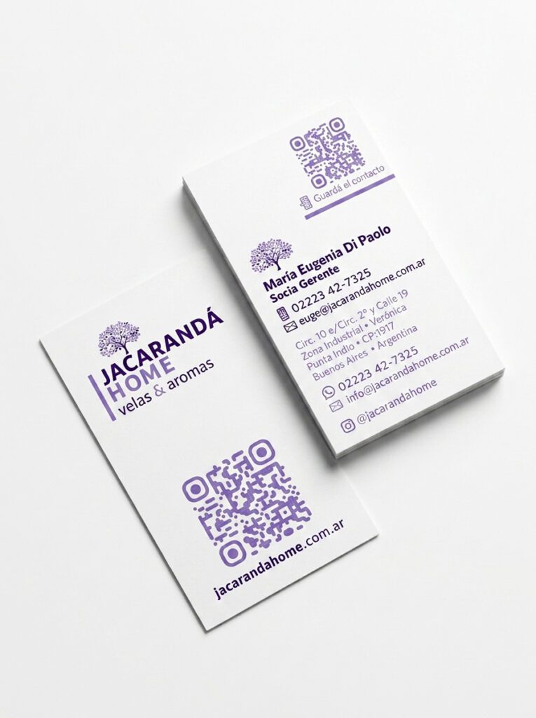 Diseño de tarjetas personales para Jacarandá Home