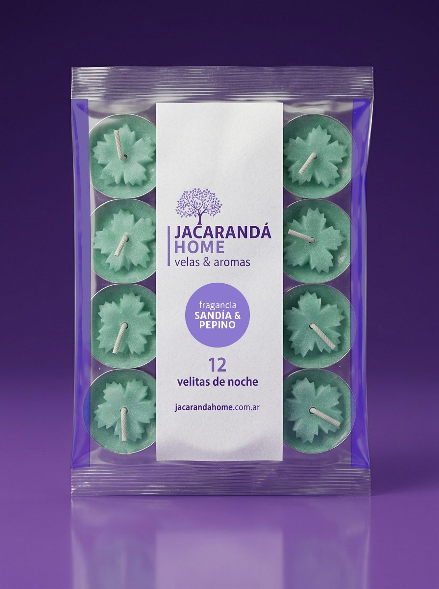 Diseño de packaging para velitas de noche Jacarandá Home